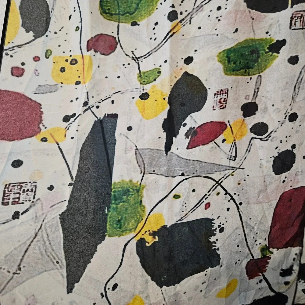 Cocoon House 100% Silk Scarf Abstract Art Print Multicolor Handmade Rectangle